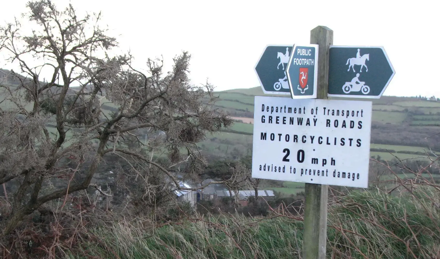 green way, and public right of way signs on post