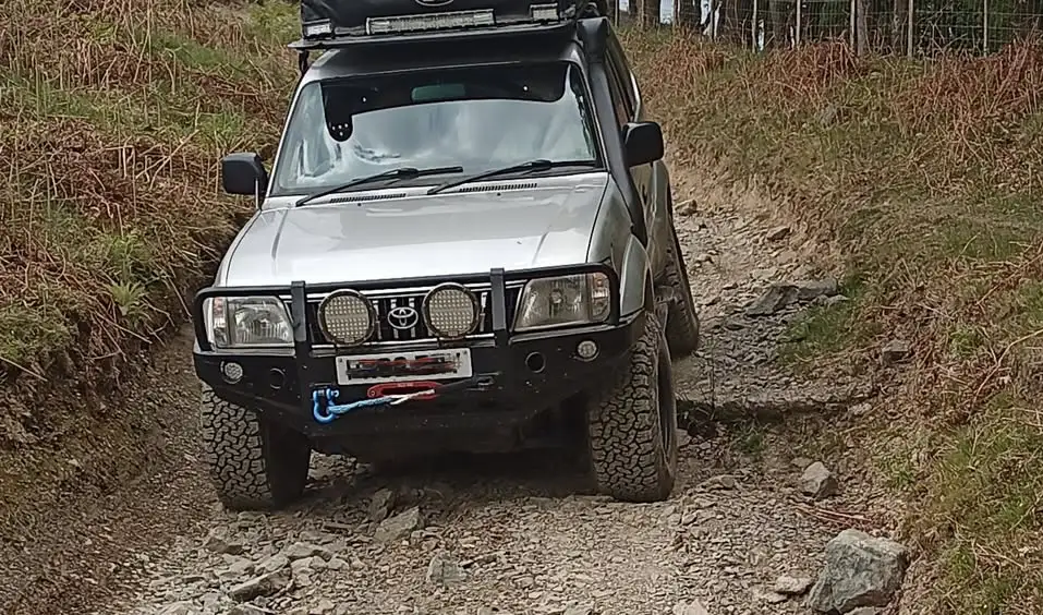 silver 4 by 4 driving in a plantation.